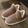 Winter Couple Style Concise Stripes Wrap Heels Plush Slippers Ladies' Non-slip Soft Warm Flip Flops Men Home Casual Cotton Shoes