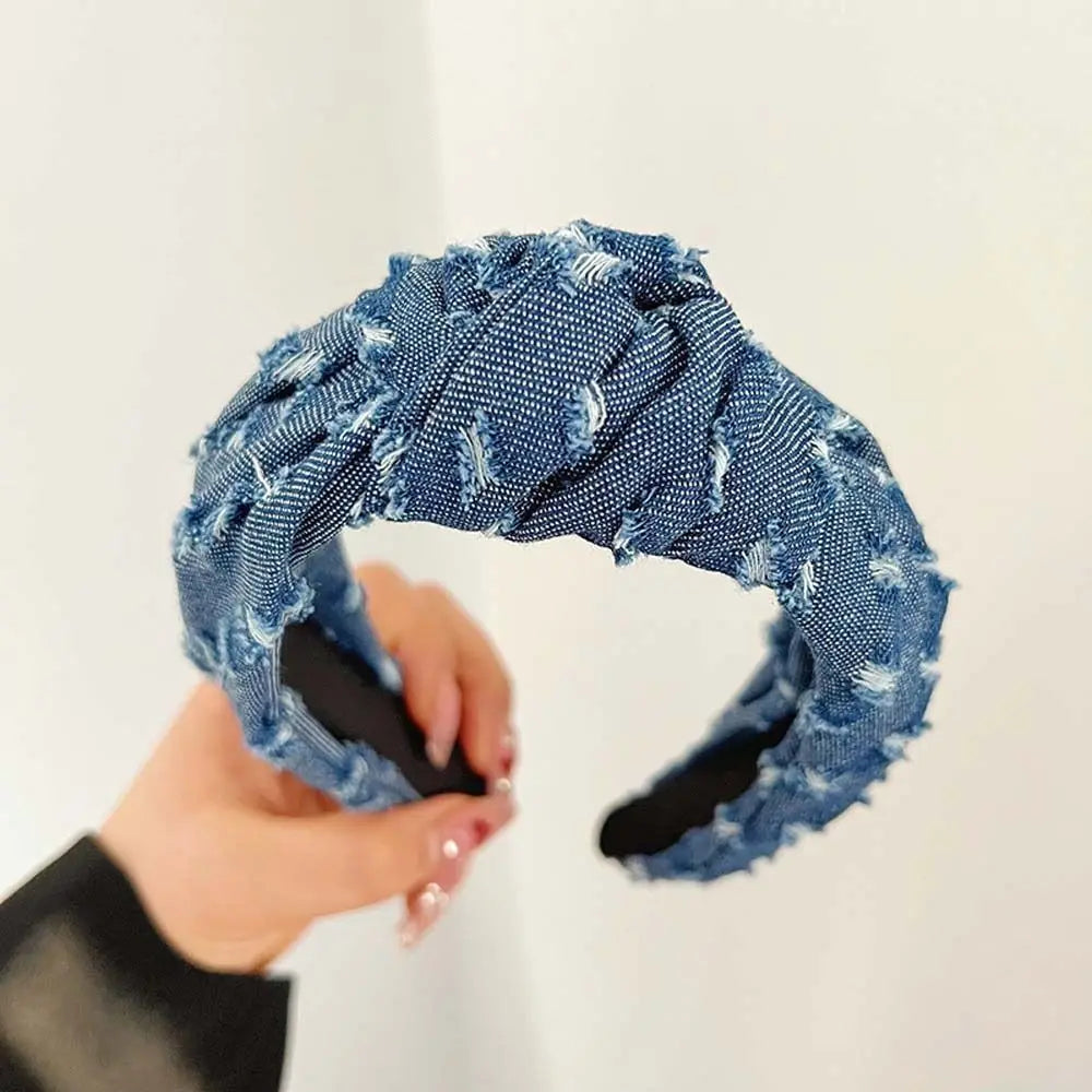Women Denim Cloth Knotted Headbands Hairbands Headdress INS Fashion Cool Cowboy Wide Head Bands Hair Hoops