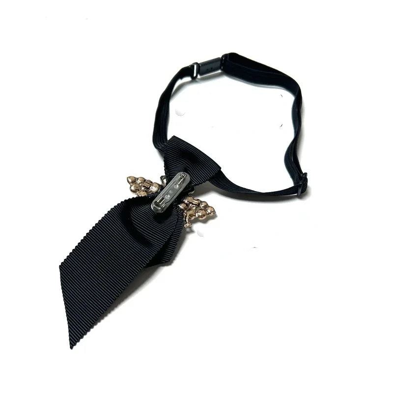 British Style Rhinestone Pearl Bee Tie Fabric Bowties Ties Clothing Short Necktie Shirt Collar for Men and Women Accessories