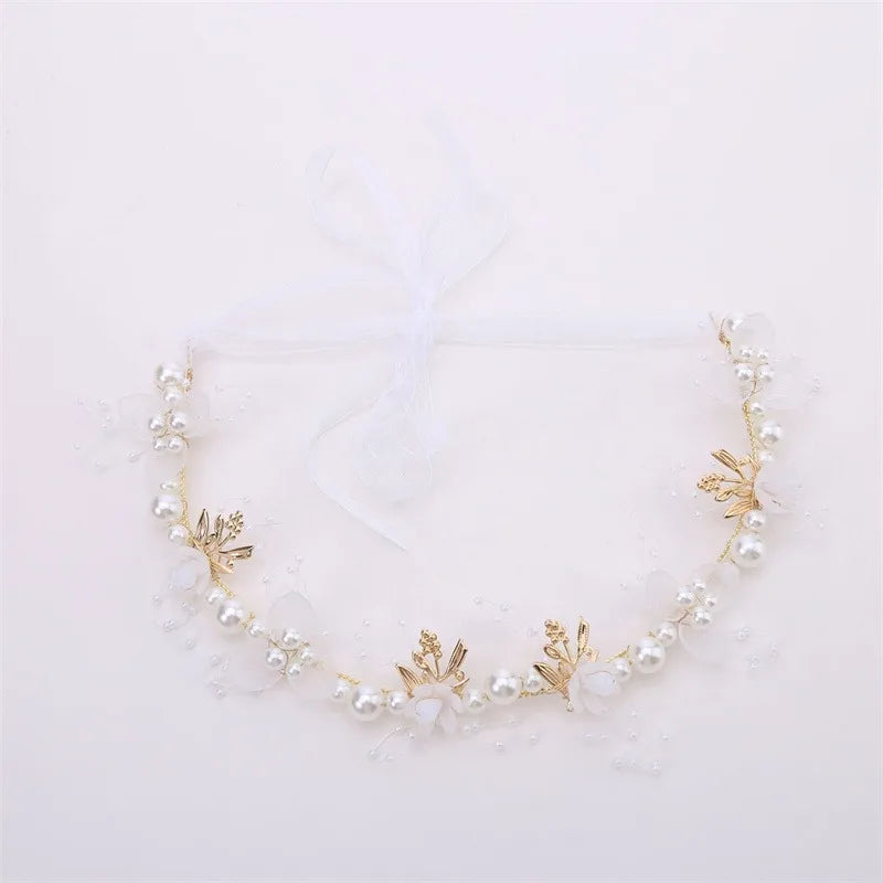 Spring Bohemian Girls Bridal Pearl Hair Headdress Flower Wreath Bride Garland Head Hoop Headbands Hair Jewelry Children Gifts