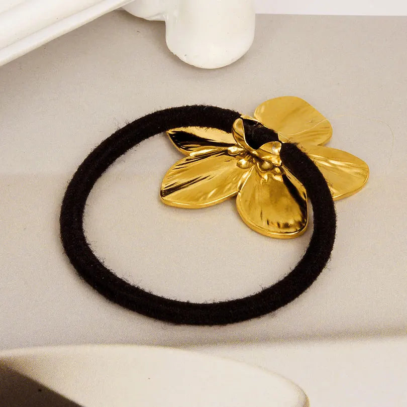 Elegant Girl Stainless Steel Flower Hair Elastics & Ties Real Gold Plated Jewelry For Women Adjustable Headband Head Rope Gifts