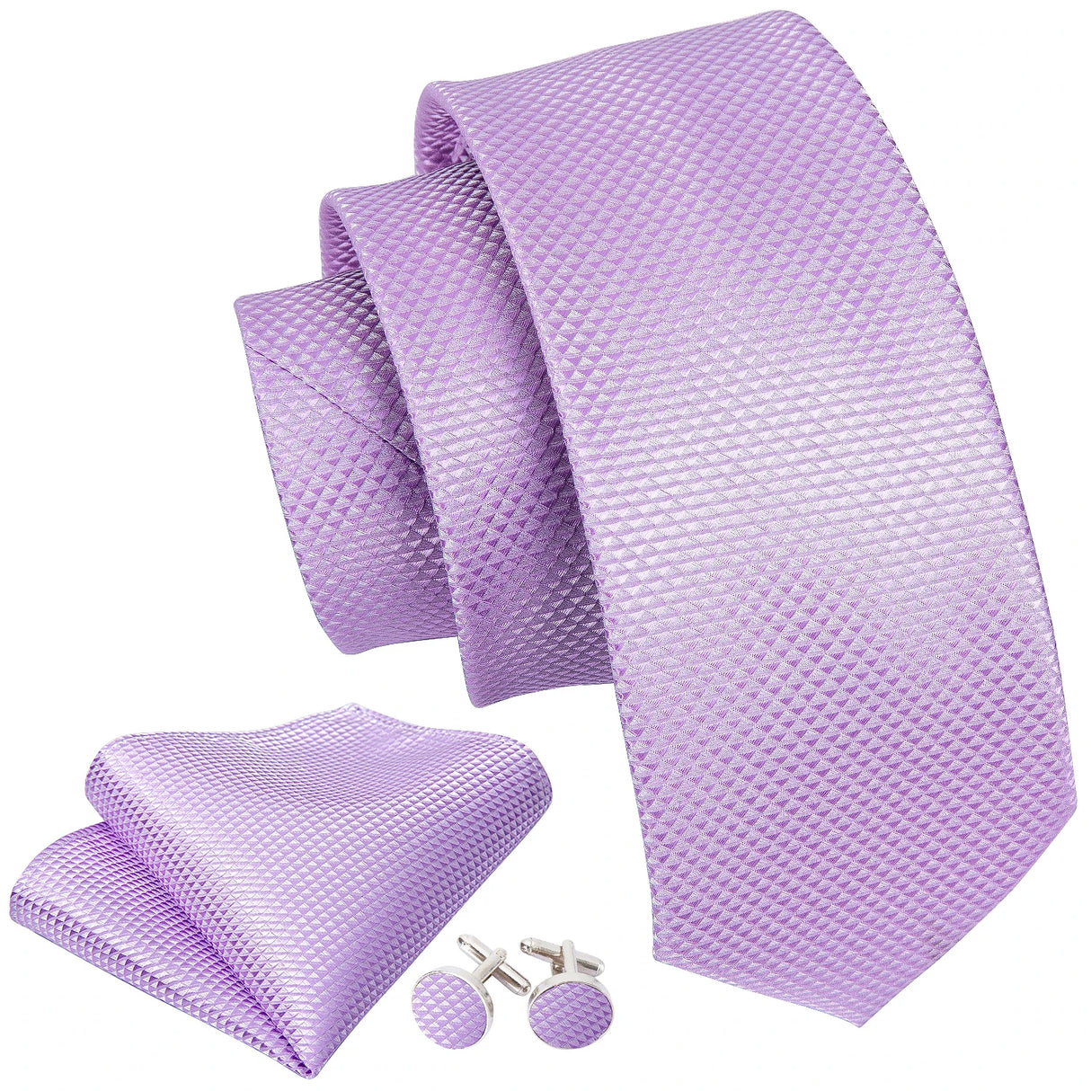 Barry.Wang Purple Silk Mens Tie Hanky Cufflinks Set Lilac Lavender Mauve Violet Jacquard Necktie For Male Wedding Business Party