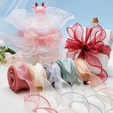 10M Sheer Wired Organza Ribbons with Golden Edge Chiffon Ribbon Wrapping Gift Box Wedding Bridal Bouquet Christmas Decoration