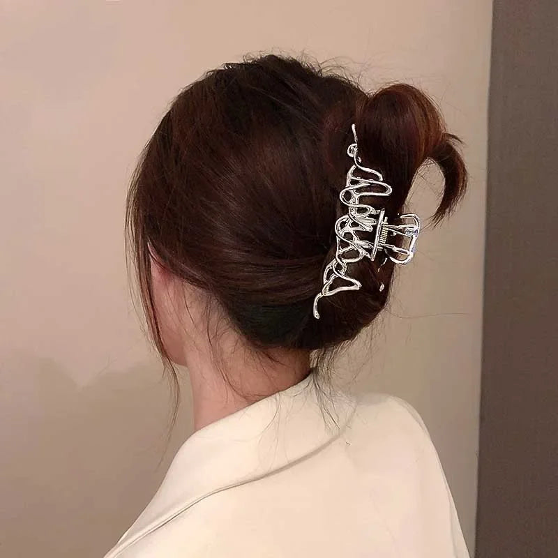 New Punk Geometric Metal Gold Silver Simple Hair Clip Claw for Women Trendy Large Crab Catches Clamp Korea Headwear Accessories