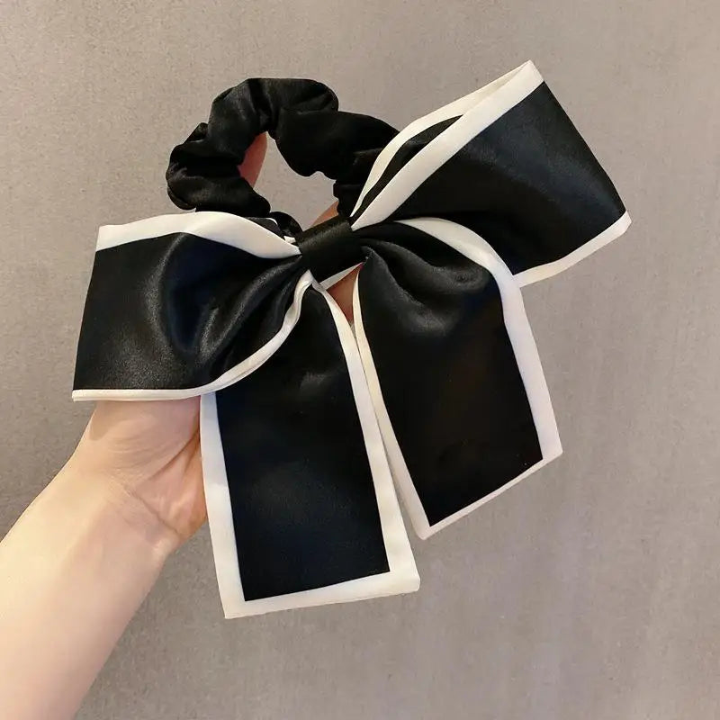 Chouchous pour cheveux coréens noirs avec nœud en soie pour femmes, élégants, élastiques, queue de cheval, accessoires pour cheveux