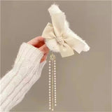 New Fashion Bow Tassel Pendant Hair Clips Korea Ponytail Plush Shark Claw Girls Fall and Winter Gift Hair Accessories