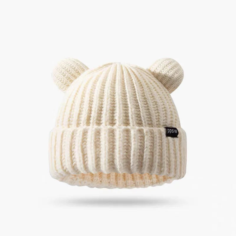 Cute Bear Ear Knitted Wool Hat Women Fashion Hooded Thick Beanies Cap Winter Warm Woolen Hats Designer Kpop Personality Bonnet