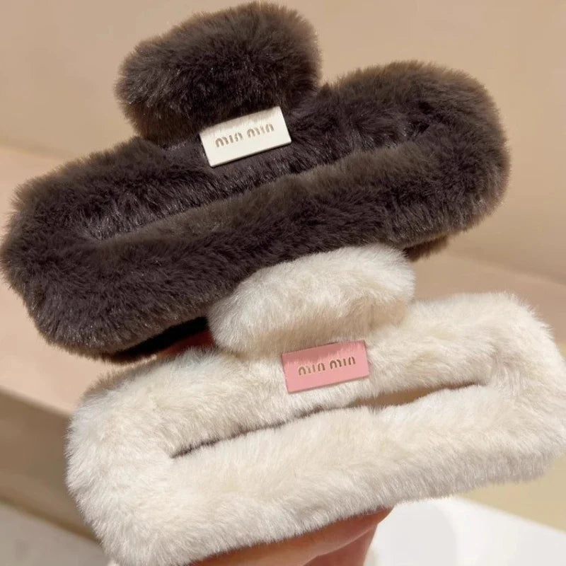 Autumn and winter trend imitation rabbit fur grab clip large square Maillard head shark clip multi-volume hair accessories