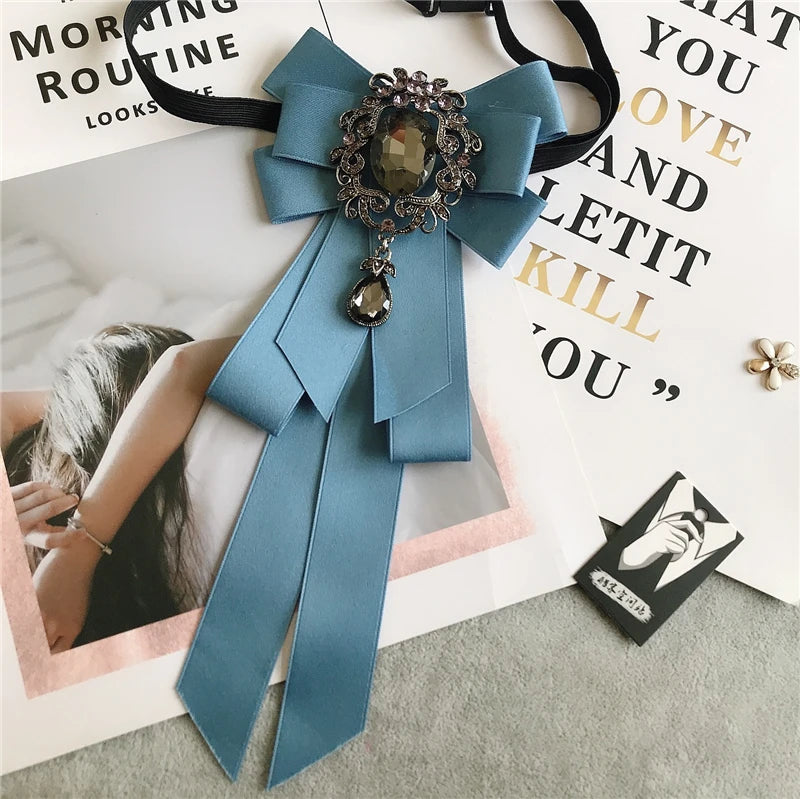 Rhinestone Bow Tie Women's Graduation Photo Student School Uniform Tie Ribbon Sweet Literary and Art Plaid Bowtie Collar Flower