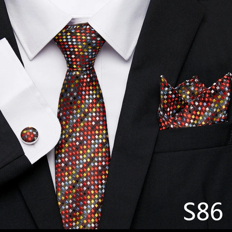 Luxury Tie Handkerchief Pocket Squares Cufflink Set Necktie For Men Blue Red Clothing Accessories