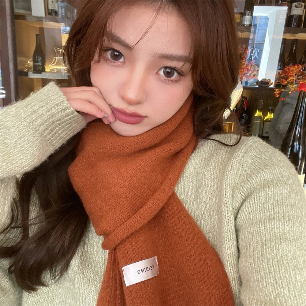 Winter Warm Knitting Scarf Women's Solid Colour Cashmere Scarf Men Thick Pashmina Shawls Wraps Outdoor Blanket Echarpe Bufanda