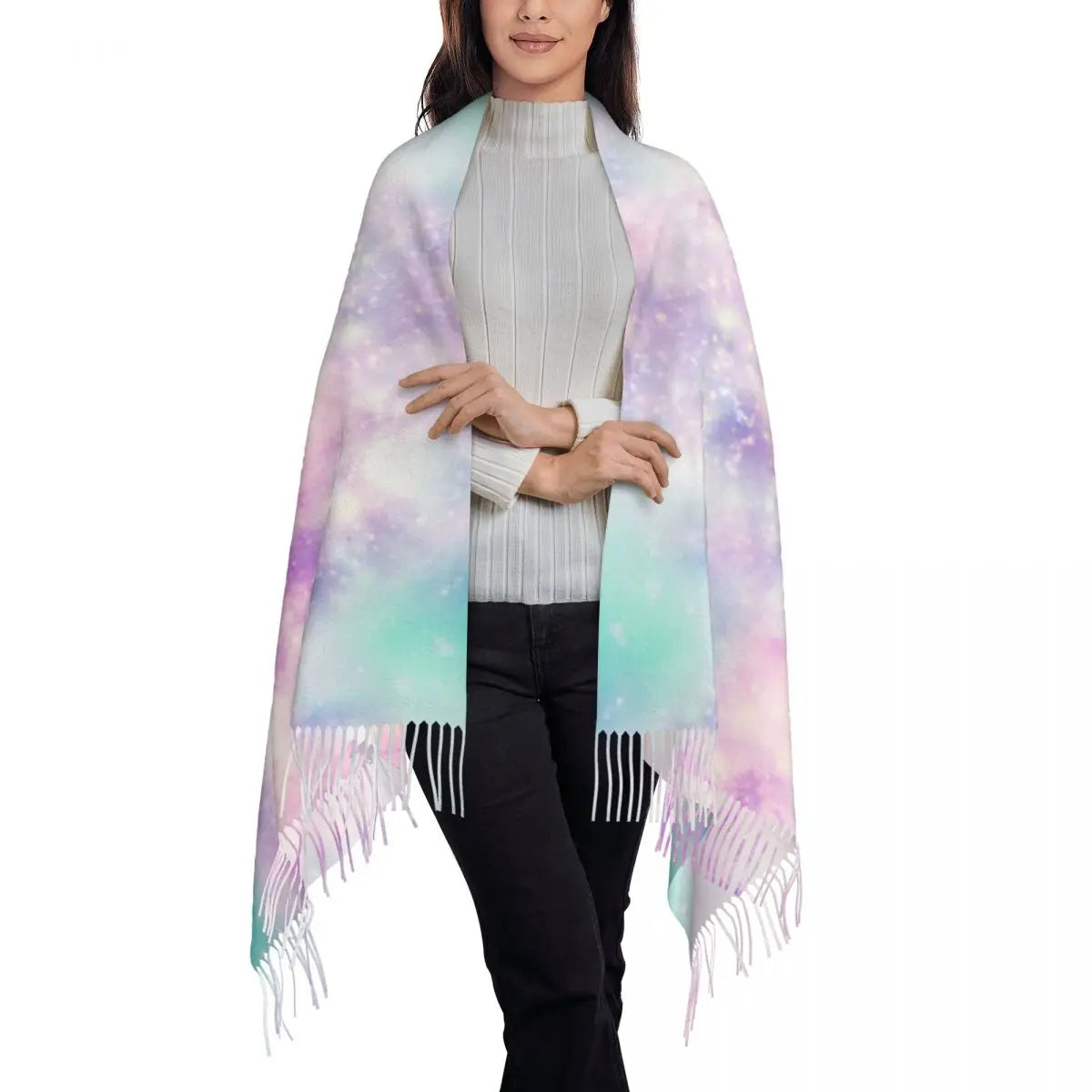 Unicorn Colours Galaxy Universe Print Women's Pashmina Shawl Wraps Fringe Scarf Long Large Scarf