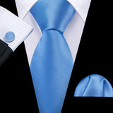 New Blue Silk Ties High Quality For Men Classic Plaid Woven Handkerchife Cufflinks Sets Groom Wedding Designer Barry.Wang 1535