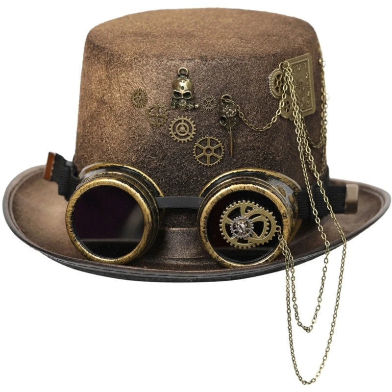 Steampunk Men Hat With Goggles Gay Top Hat Jazz Hat Gothic Steampunk Top Hat For Men Non-slip Hat Carnival Nightclub