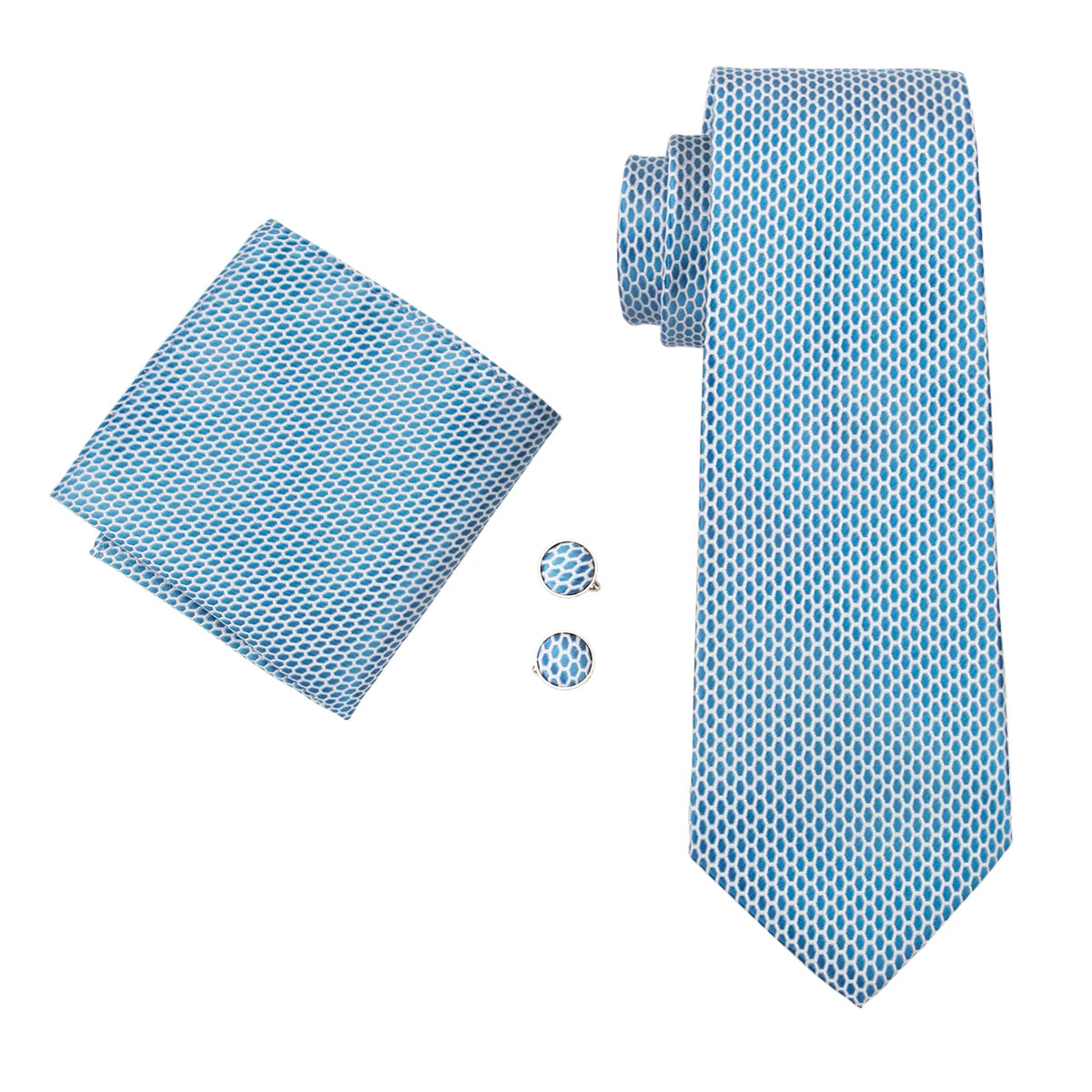 New Blue Silk Ties High Quality For Men Classic Plaid Woven Handkerchife Cufflinks Sets Groom Wedding Designer Barry.Wang 1535