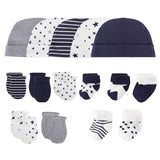 15Pieces New Born Gloves+Hats+Socks Sets Cartoon 100%Cotton Baby Boy Girl Headwear 0-12M Solid Color Infant Supplies Accessories