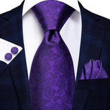 Hi-Tie Purple Lilac Floral Striped Silk Elegant Tie For Men Groom Wedding Men Necktie Pocket Square Cufflink Accessory Wholesale