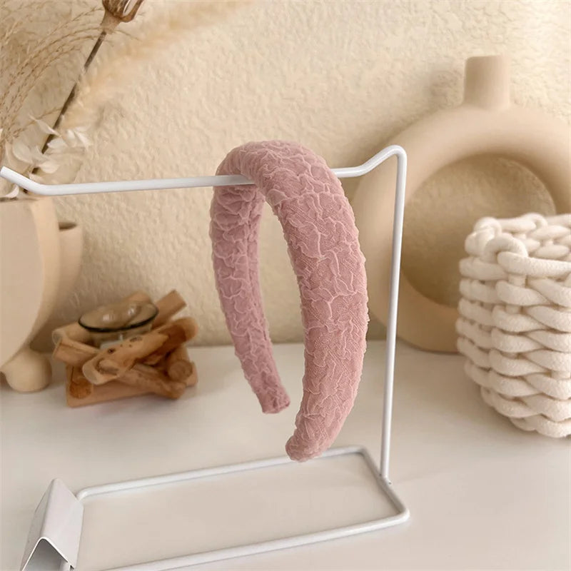 2022 Gentle Pink Womans Hairbands Girl Sweet Plush Wide Side Sponge Headband Hair Hoop Fashion Simple Solid Color Hair Accessory