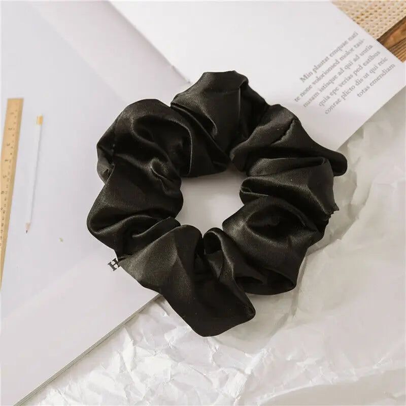 Korean Woman Big Elegant Silk Elastics Hair Band Girls Solid Color Scrunchies Hair Ties Ladies Ponytail Hold Hair Accessories
