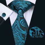 Noverlty Teal Silk Necktie For Men Solid Luxury Brand Suit Pocket Square Cufflinks High Quality Tie Set Wedding Party Barry.Wang