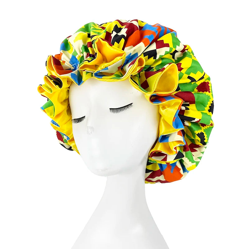 Double Layer Silky Satin Bonnet Women Sleeping Cap Large Reversible Satin Linned Night Sleep Headwrap Hat Hair Wrap Accessories