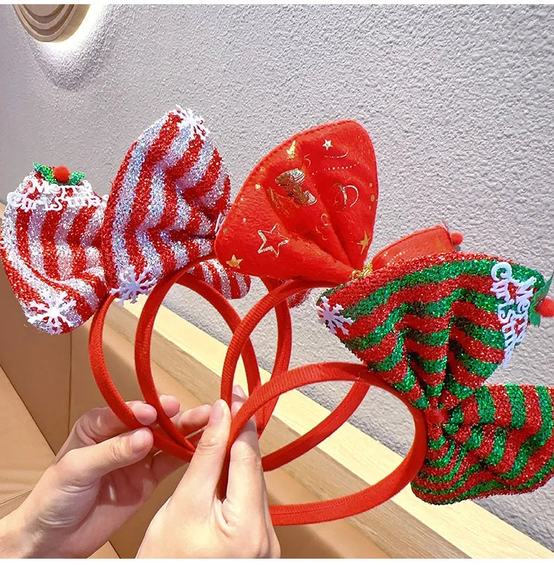 Navidad Bows Elastic Headbands for Adult Children's Hair Accessories Happy Christmas New Year Party Merry  Xmas Headdress Supply