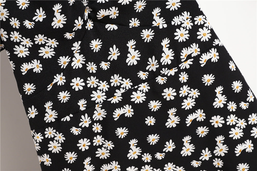 Mini robes d'été pour femmes, mode féminine, imprimé floral, en mousseline de soie, froncée, manches courtes bouffantes, robe décontractée