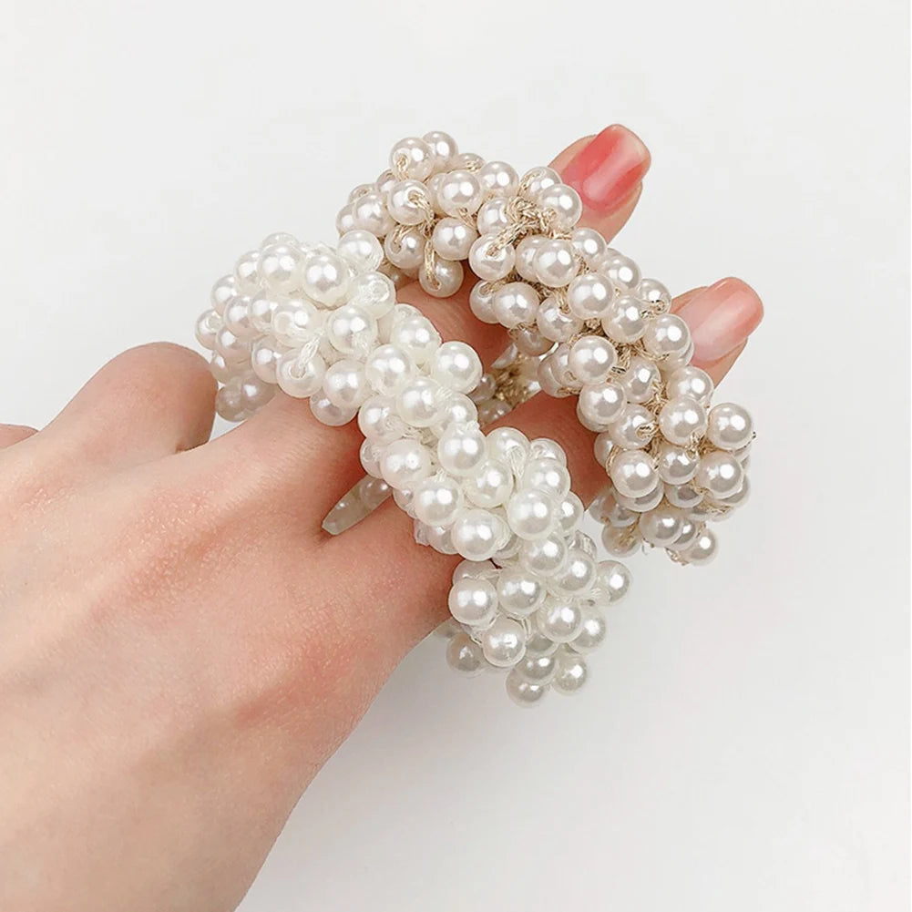 Pearls Beads Hair Ties Elastic Hair Bands For women Hair Rope Scrunchies Ponytail Holders Rubber Hair Accessories