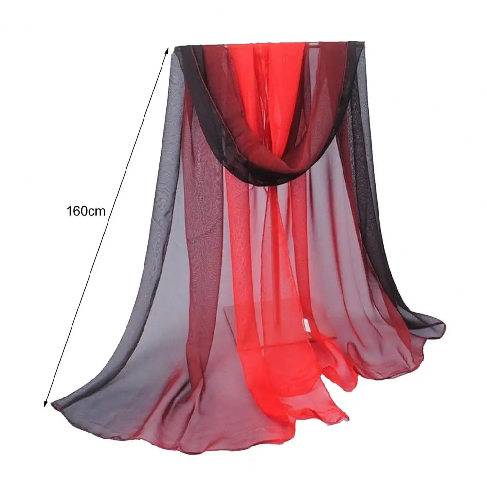 Silk Scarf Portable Women Chiffon Scarves Gradient Color Washable Chiffon Scarf Long Wrap Shawl For Daily Wear