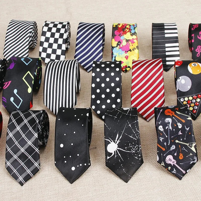 Classic Fashion Men's Skinny Tie Colorful Musical Notes Printed Piano Guitar Polyester 5cm Width Necktie Party Gift Accessory