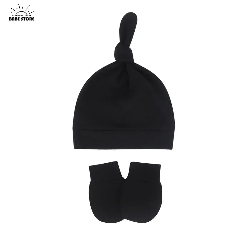 Newborn Baby Hat with Gloves Autumn Winter Warm Cotton Kids Beanies Stuff Children Accessories Infant Nightcap 0-6 Months Babies