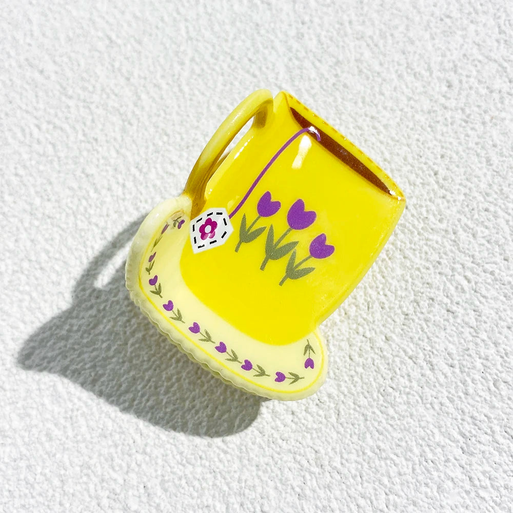 Sweet Cute Plastic Pastoral Flower Print Cup Shark Hairpin For Women Girls New Cute Vase Shape Hair Clip Claw Accessories