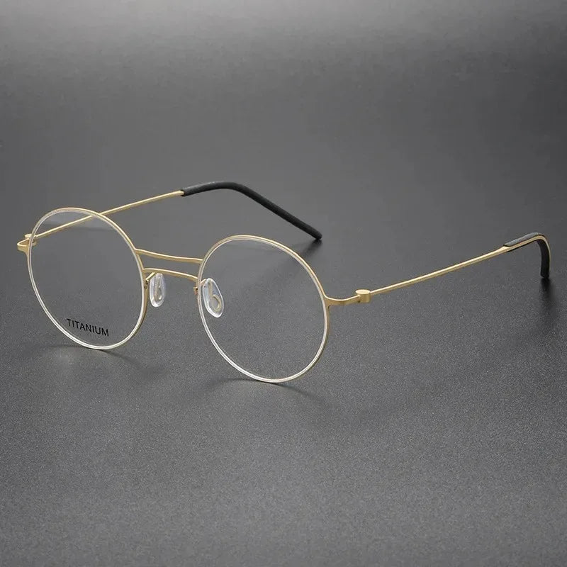 Handmade Round Titanium Glasses Frames 5518 Retro Men Double Beam Round No Screw Eyeglasses Denmark Brand Lightweight Women