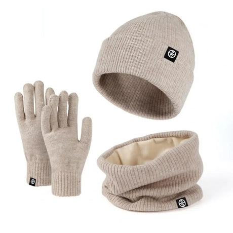 1 Set Winter Hat Scarf Gloves Set Unsiex Thick Warm Neck Head Cozy Windproof Outdoor Cycling Cap Neck Warmer Gloves Set