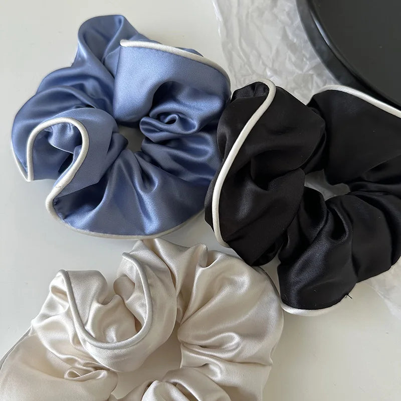 Korean Woman Large Elegant Satin Elastics Hair Band Solid Color Scrunchies Hair Ties Ladies Ponytail Hold Girls Hair Accessories