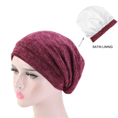 Unisex Men Women Beanie Cotton Night Sleep Cap Bonnet Chemo Hat Headwear Turban Baggy Hair Care Nightcap Pullover Hat Solid Colo