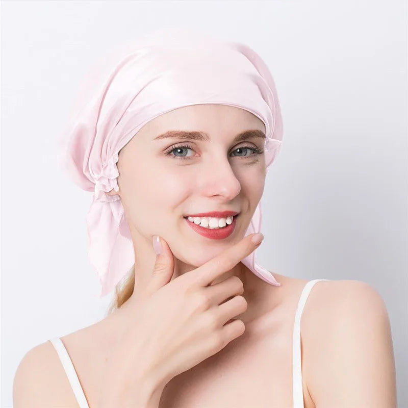 100% Natural Mulberry Silk Sleeping Cap Silk Shower Cap Nightcap Housework Cooking Hair Care Bonnet Protector Hair Accessories