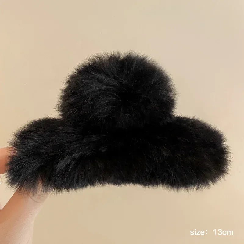 Muweordy New Oversized Faux Fur Big Crab Hair Clip for Girls Rabbit Hair Claw Clips Cute Plush Ponytail Women's Hair Barrettes