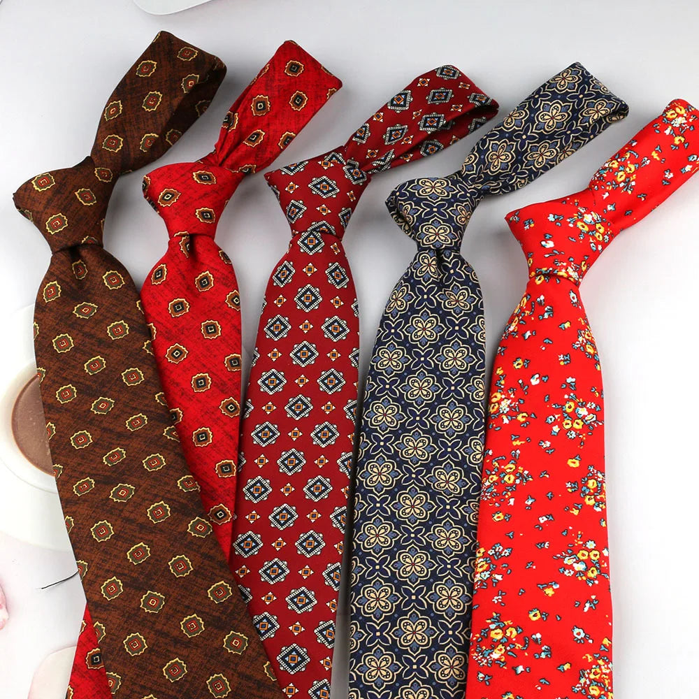 New 8cm Korean Style Necktie for Men Business Professional Retro College Boys Imitation Silk Print Fabric Floral Groom's Tie