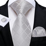 3Pcs Sliver Plaid Solid Grey Silk Men Tie Pocket Suqare Cufflinks 8cm Luxury Wedding Prom Accessories Gravats Gift for Husband