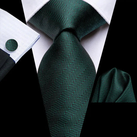 Tie for Men Dark Green Solid 2023 New Fashion Brand Wedding Party Necktie Set Handky Cufflinks Gift Wholesale Hi-Tie Designer