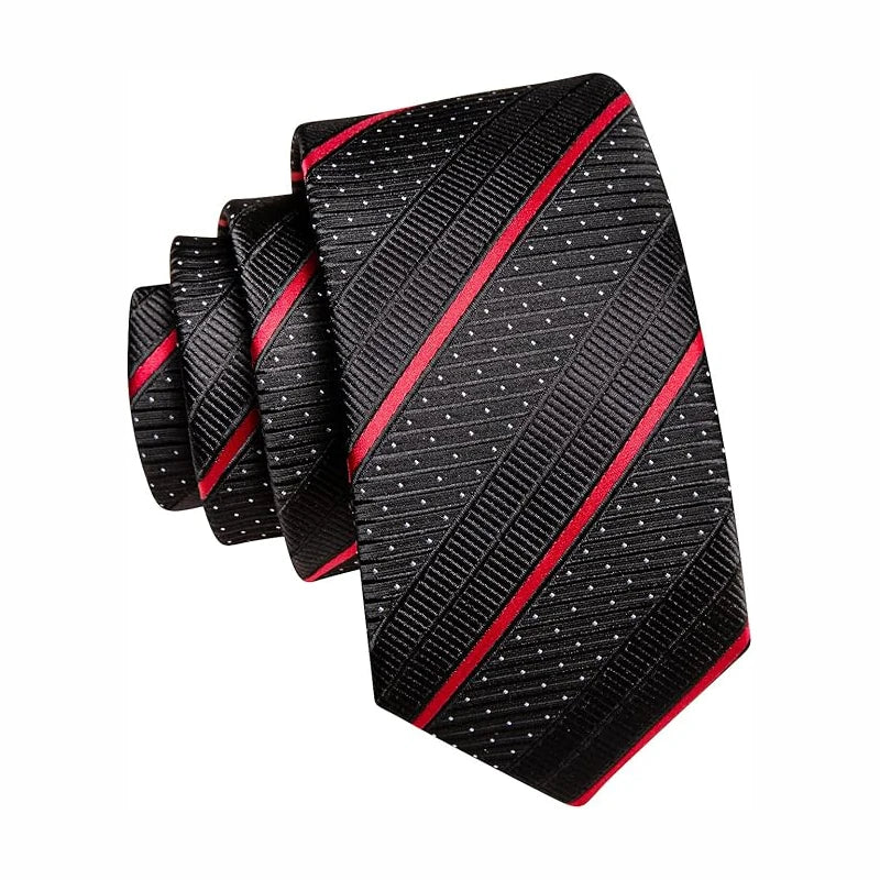 3Pcs Striped Ties Set Necktie and Pocket Square Cufflinks Sets Trendy Repp Graphic Woven Formal Business Necktie for Men