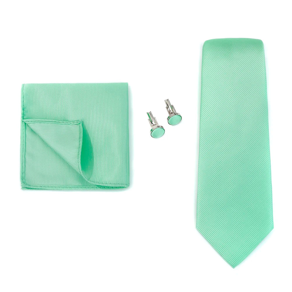 Corbata de marca de moda hecha a mano, sólida, con pañuelo y gemelos, para hombre, corbata, traje, camisa, accesorios de boda, regalos para hombre.