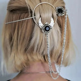 New Exquisite Fashion Retro Viking Witch Cane Crescent Hair Clip Metal Hair Accessories Women'S Jewelry Accessories Wholesale