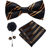 Hi-Tie Luxury Gold Silk Bow Ties for Men Fashion Men's Yellow Bowtie Handkerchief Cufflinks Brooch Set butterfly  Wedding Set