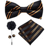 Hi-Tie Luxury Gold Silk Bow Ties for Men Fashion Men's Yellow Bowtie Handkerchief Cufflinks Brooch Set butterfly  Wedding Set