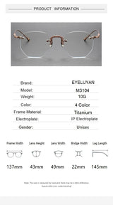 EYELUYAN Prescription Glasses 1.61 MR-8 Anti Radiation Aspheric Lens Myopia Optical Rimless Eyeglasses Pure Titanium Frame