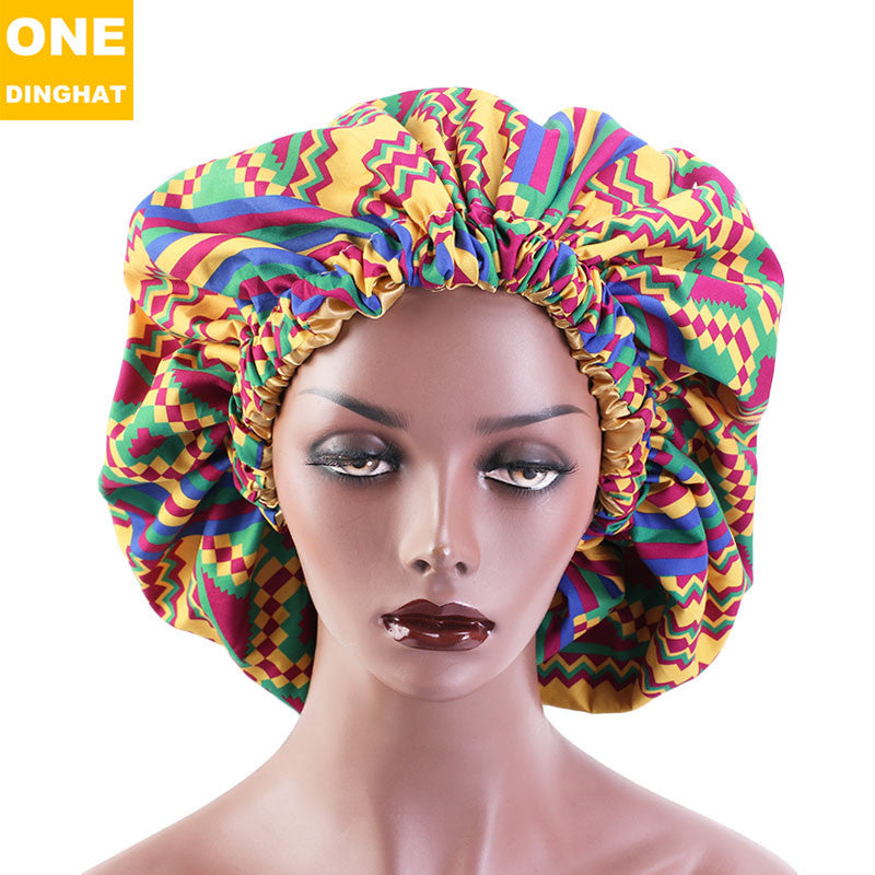 2020 New No. plus-Sized African Printing round Cap Double-Layer Satin Lining Wide Edge Nightcap Chemotherapy Hat
