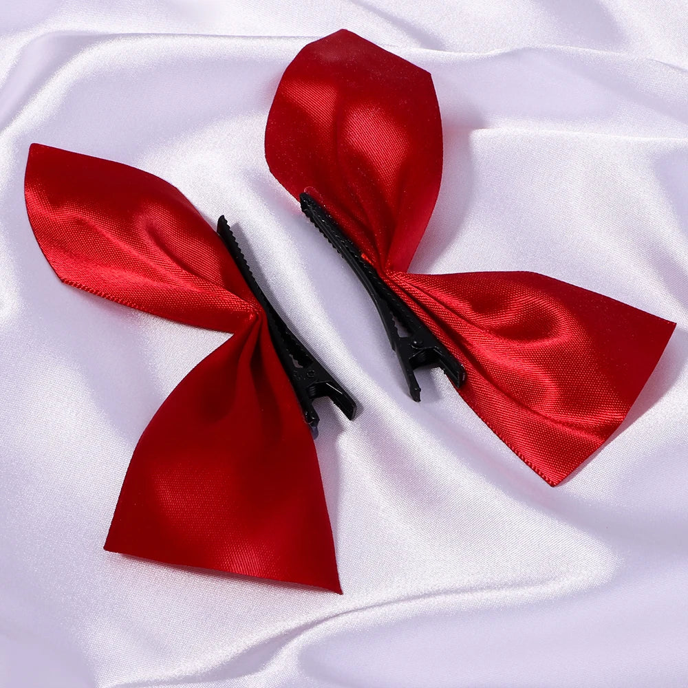 2pcs Black White Ribbon Hair Bows Clips Vintage Bowknot Side Hairpin Cute Girls Barrettes Headdress Hair Accessories for Women