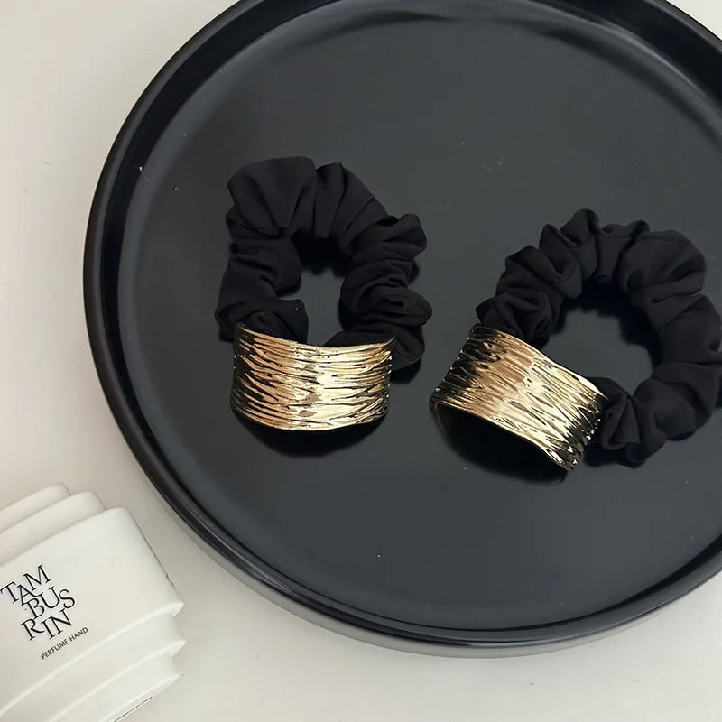 Korean Woman Golden Metal Wire-drawing Semiarc Elastics Hair Band Girls Scrunchies Hair Ties Ponytail Holder Hair Accessories